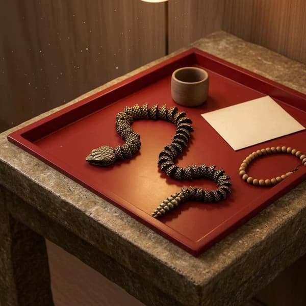 Articulated rattlesnake figurine. Textured coiled snake design
