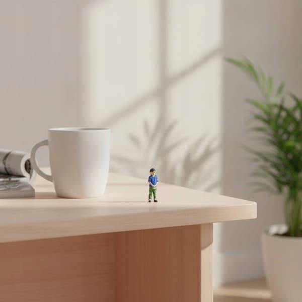 1/64 scale figurine of a boy. Micro-scale boy figurine for display on a tabletop