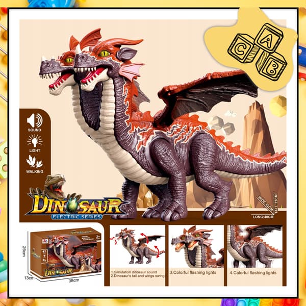 Two-Headed Pterodactyl Dinosaur – Interactive, with Moving Wings, Legs and Tail