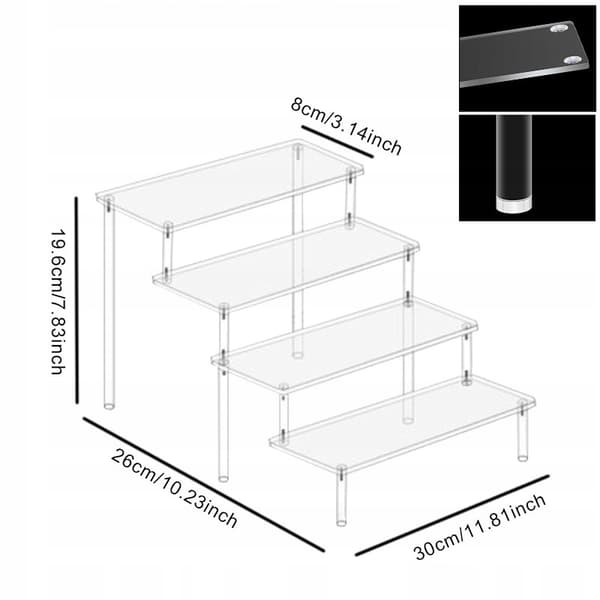 Transparent acrylic riser display stand, easy to install, Multi 4 Tier