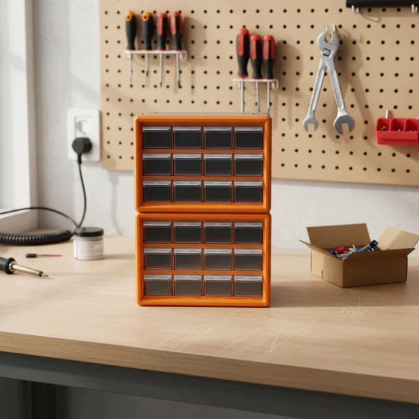 Organiser, Cabinet, Clear Drawers, Drawer, Cabinet, Stackable, 8-Grid, Orange
