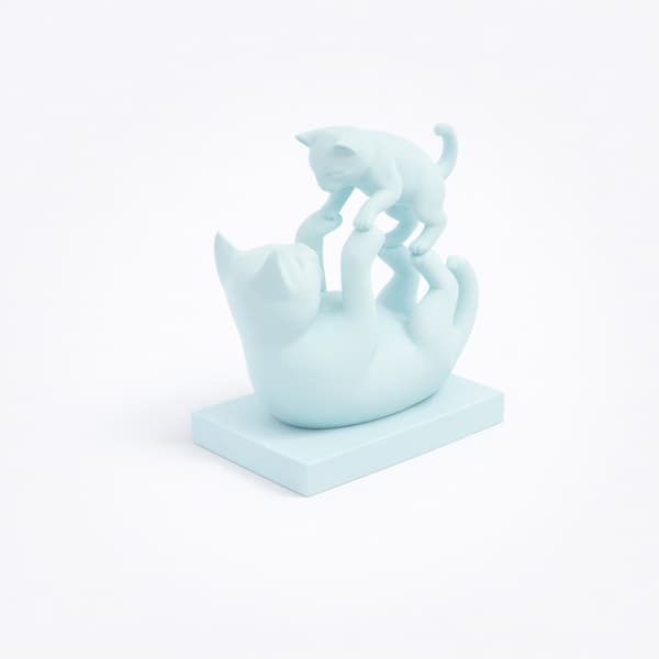 DECORATIVE FIGURINE: CAT WITH KITTEN ON A BASE – MANY COLOURS