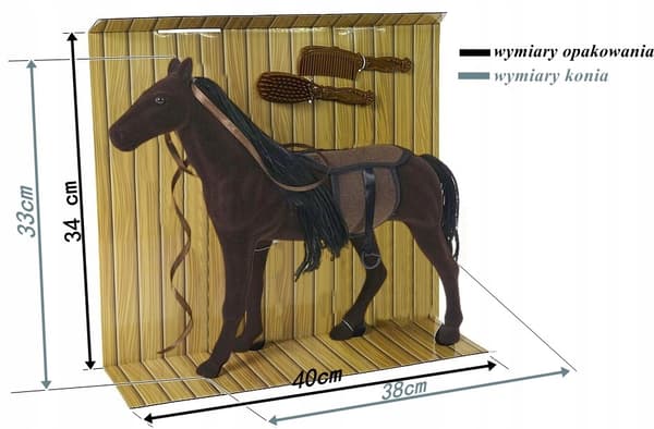 Dark brown flocked horse with a 40 cm combable mane