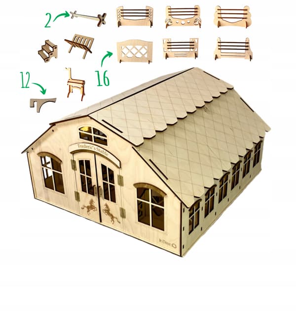 Wooden stable with 12 stalls + free lighting