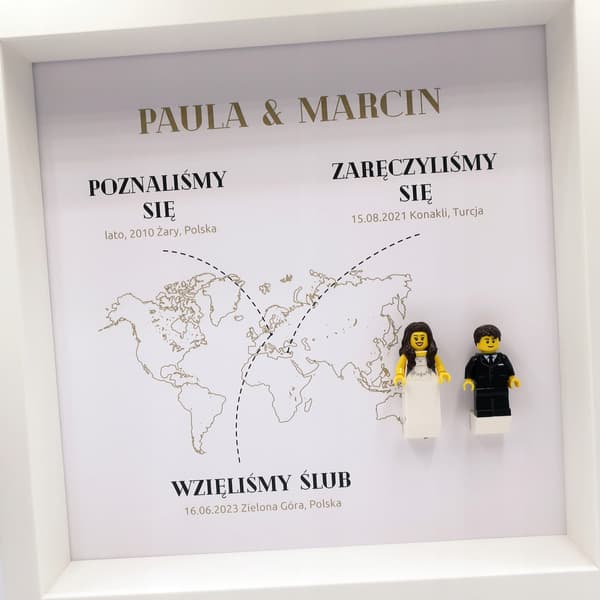 WEDDING FRAME: WORLD MAP WITH LEGO FIGURES