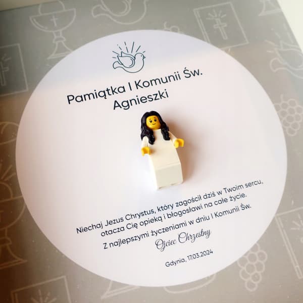CHILDREN’S FRAME TO MARK THEIR FIRST HOLY COMMUNION, FEATURING A LEGO MINIFIGURE