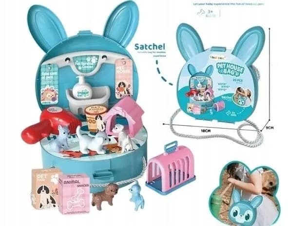 Rabbit handbag with accessories.