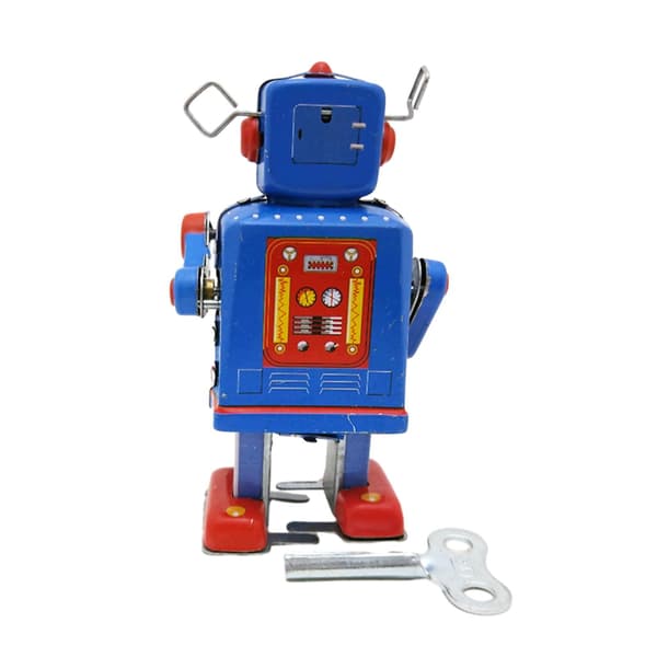 Wind-up Drum Robot Toy, Tinplate, clockwork mechanism, Home Office, Antique