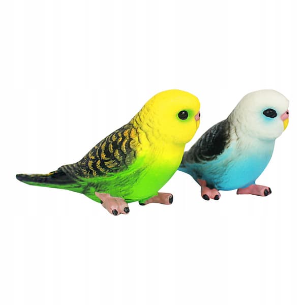 2 COLOURFUL SMALL PARROT FIGURINES – DECORATIONS FOR THE HOME AND OFFICE