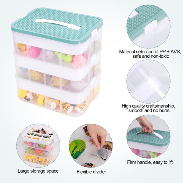 3-LAYER BLOCK ORGANISER, TOY STORAGE CONTAINER, OLIVE-COLOURED SORTING TRAY