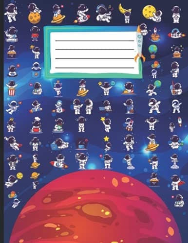 Outer Space Galaxy Notebook, Science Astronaut, in a dark starry sky, Wide