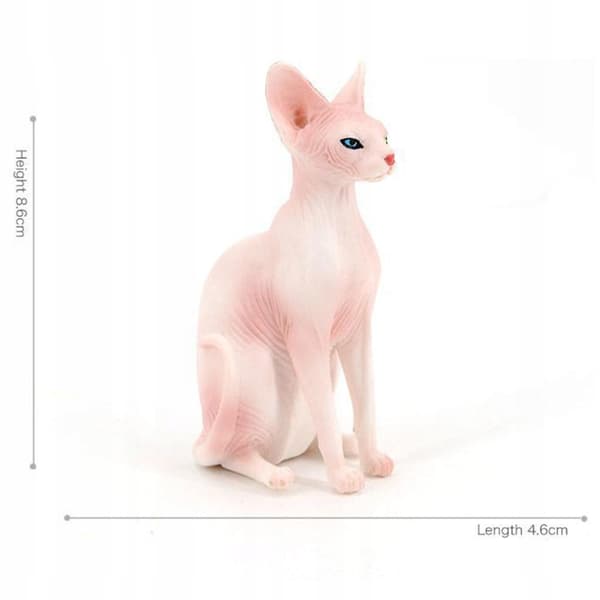 Sphynx Cat Simulation: Hairless Cat Figurine, Sitting Pose, Animal Model, Left-Facing