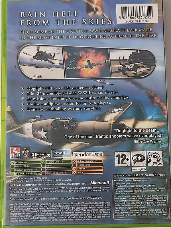 XBOX HEROES OF THE PACIFIC X BOX CLASSIC