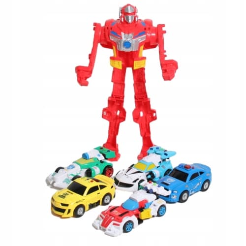 LARGE SET OF 5 SOUND-EFFECT ROBOT FIGURES THAT TRANSFORM INTO A CAR