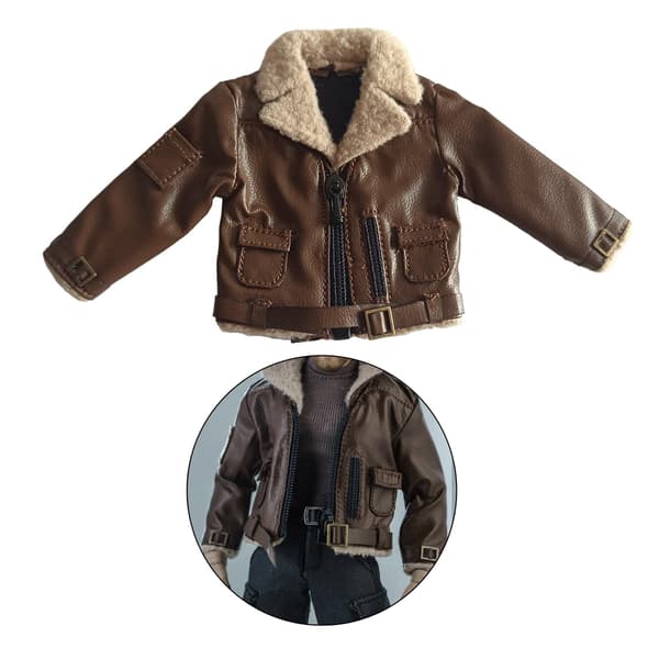 1/12 Men's jacket with action figure – Stylish miniature jacket with pockets – Brown