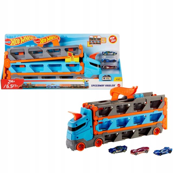 Hot Wheels 2-in-1 Racing Transporter with a 1.8m track