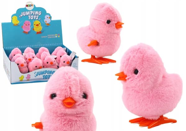 Jumping Chicken Wind-up Soft Toy, Decoration, Pink