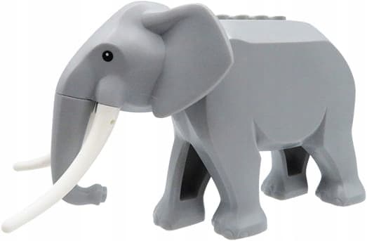 LEGO elephant – light grey with white tusks