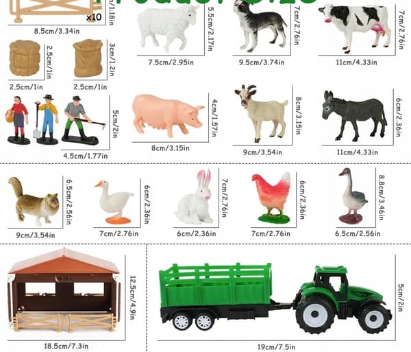 ANIMAL FIGURES SET 11-PIECE: COWS, PIGS, GOAT, TRACTOR – GIFT SET