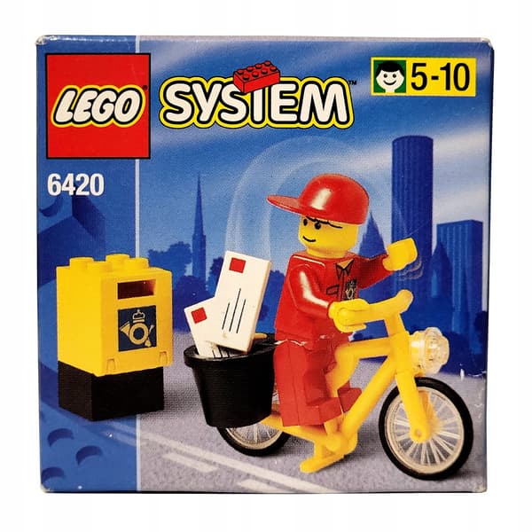 Lego System Town Postman 6420 – Post Office Minifigure on a Bicycle, MISB, 1998