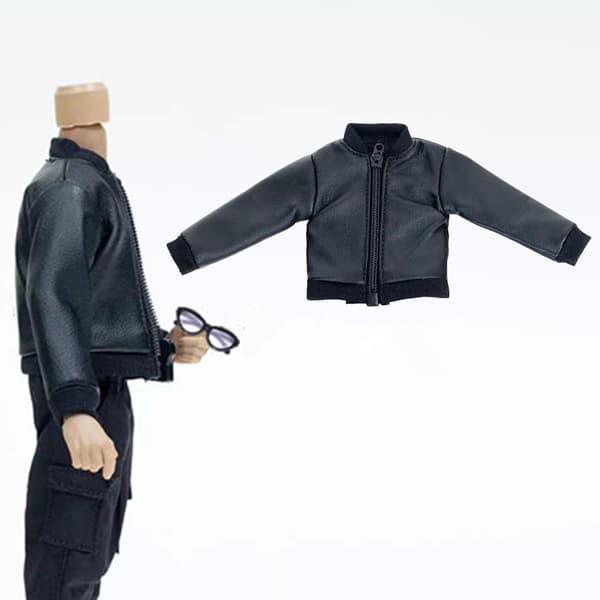 1/12 PU Leather Jacket – Handmade Retro 1/12 Scale Figure Stand-up Collar Jacket