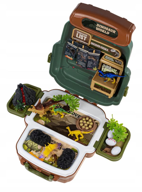 DINOSAURS – LARGE ARCHAEOLOGIST’S SET: XXL FIGURES, EGGS, VOLCANO, SUITCASE AND BACKPACK