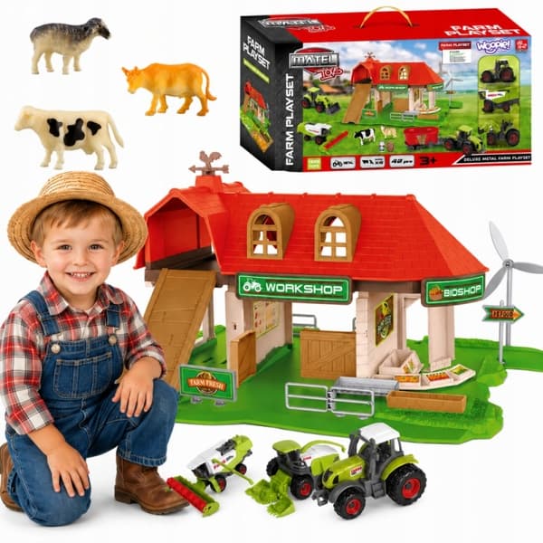 Farm Set: Farmyard, Tractors + Figures, 42 pieces, WOOPIE