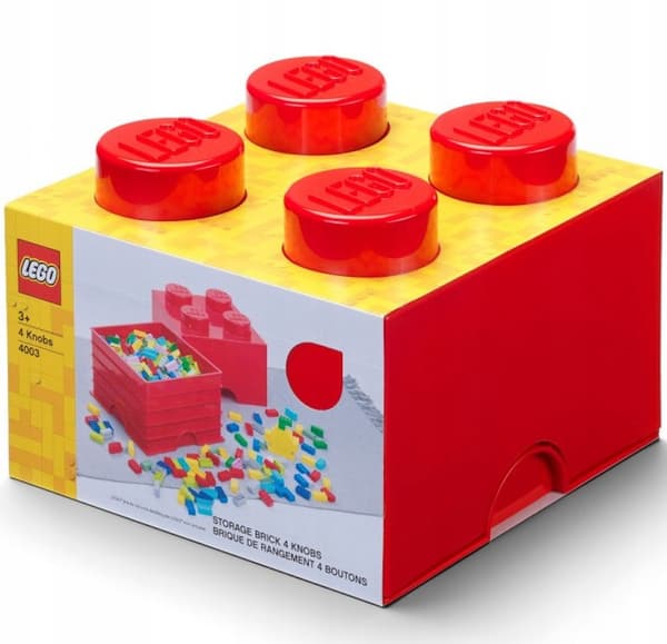 LEGO BRICK STORAGE BOX, 4-COMPARTMENT, 2x2 BRICK, 25 CM, RED SORTING BOX
