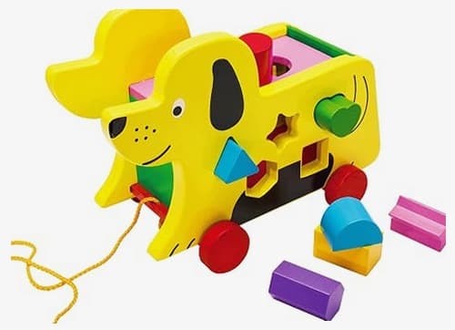 WOODEN PULL-ALONG DOG – EDUCATIONAL SHAPE SORTING TOY FOR CHILDREN