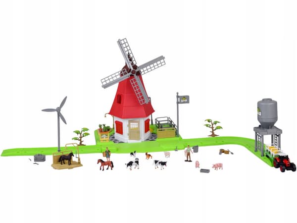 FARM SET: FARM, MILL WITH WINDMILL + ACCESSORIES: TRACTOR AND ANIMALS