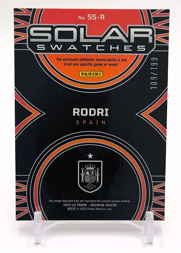 PANINI OBSIDIAN 2024/2025 RODRI SPAIN PATCH RELIC JERSEY 109/199