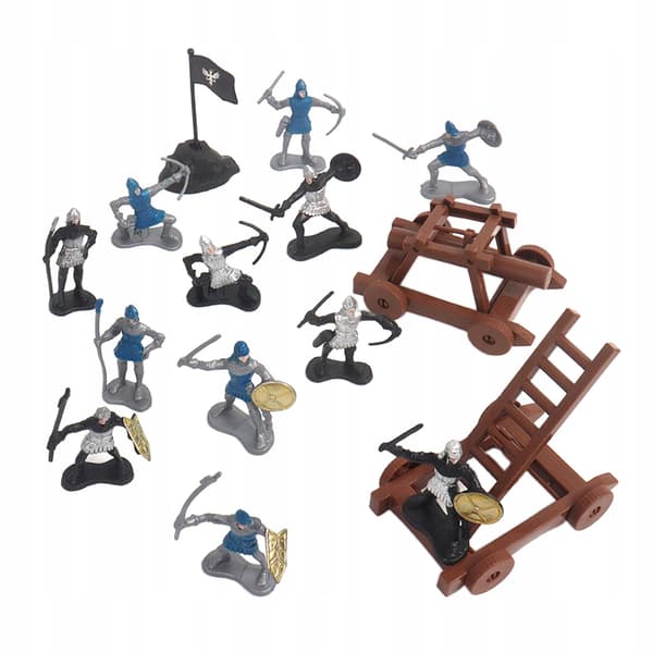 15 Ancient Soldier Figures with Sword, Shield and Flag, plus Chariots – Action A