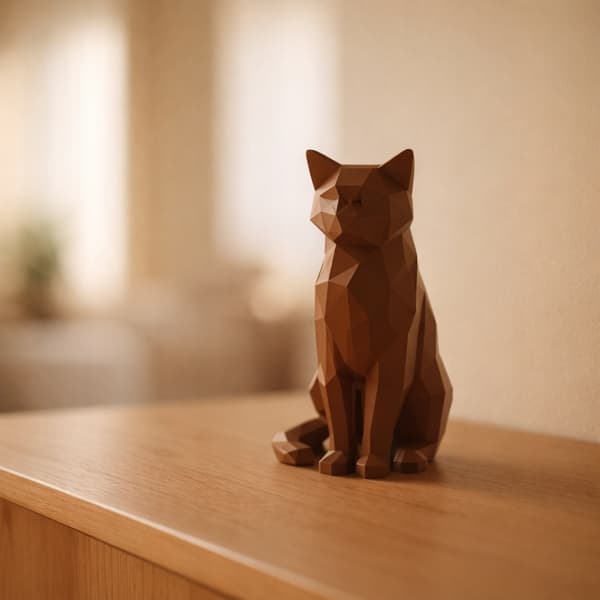 LOW-POLY CAT FIGURINE – GEOMETRIC DECORATION ON A BASE – MANY COLOURS