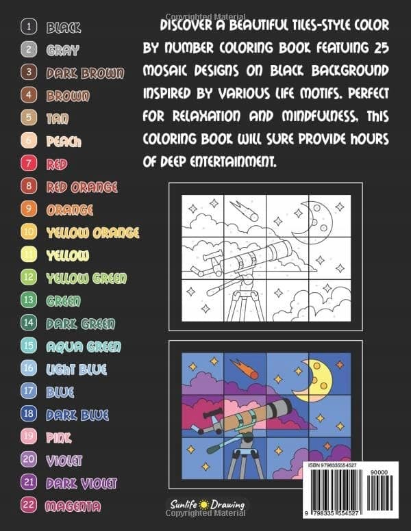 Drawing, Sunlife TILES Colour-by-Number (Black Backgrounds): Activity Colour