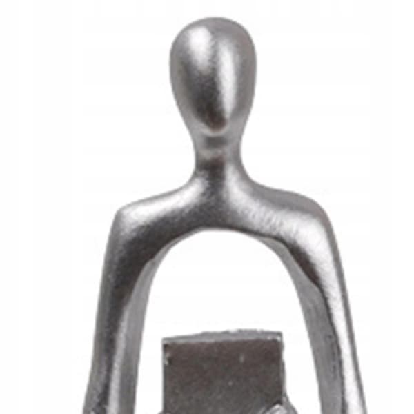 3 PIECES: Seated Thinker Statue, Abstract, Silver