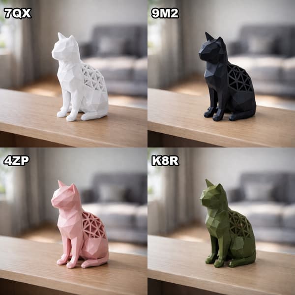 LOW-POLY CAT FIGURINE – GEOMETRIC DECORATION ON A BASE – MANY COLOURS