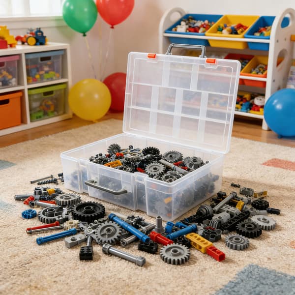 A PRACTICAL CONTAINER FOR SORTING LEGO BRICKS WITH A HANDLE