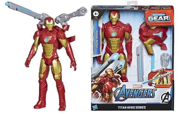 HASBRO IRON MAN + BLAST GEAR LAUNCHER LARGE FIGURE E7380 MARVEL AVENGERS