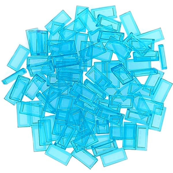 LEGO 1x2 Tile, Trans Light Blue (Water Blue) 4585132 3069b – 100 pieces