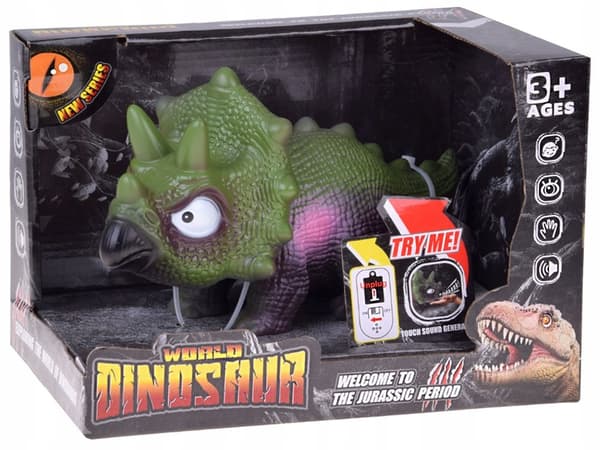 Interactive rubber Triceratops dinosaur figurine with sound – it ROARS