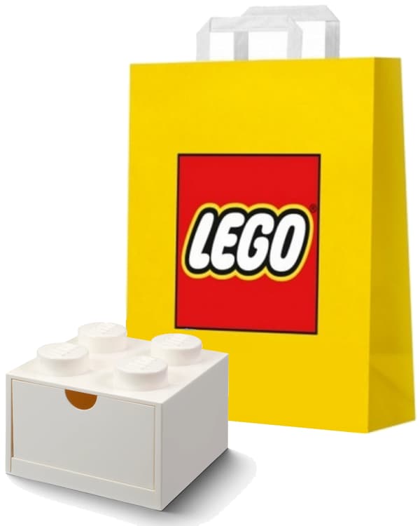 LEGO DESK STORAGE BOX WITH DRAWER – BRICK 4 BRICKS – WHITE BOX + BAG