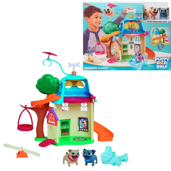 BINGO AND ROLLY'S TWO-STOREY PLAYHOUSE WITH 2 MOVABLE FIGURES AND INTERACTIVE FEATURES