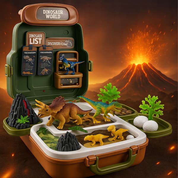 DINOSAURS – LARGE ARCHAEOLOGIST’S SET: XXL FIGURES, EGGS, VOLCANO, SUITCASE AND BACKPACK