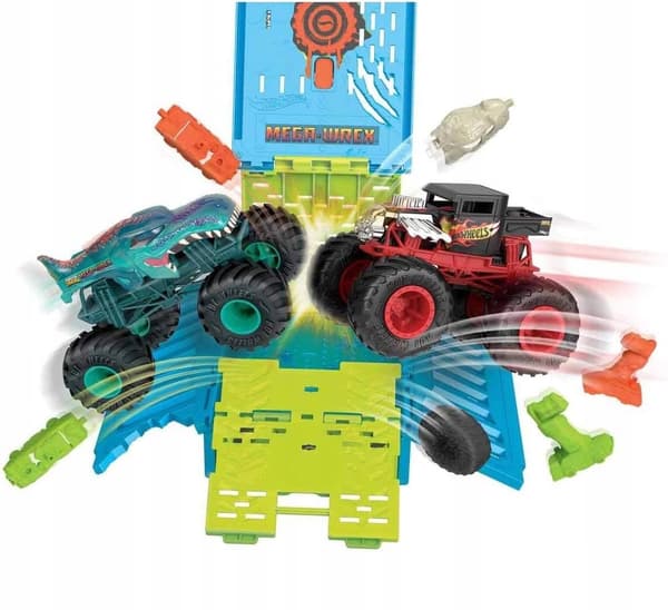 HOT WHEELS MONSTER TRUCKS MEGA WREX STUNT TRACK SET + CAR