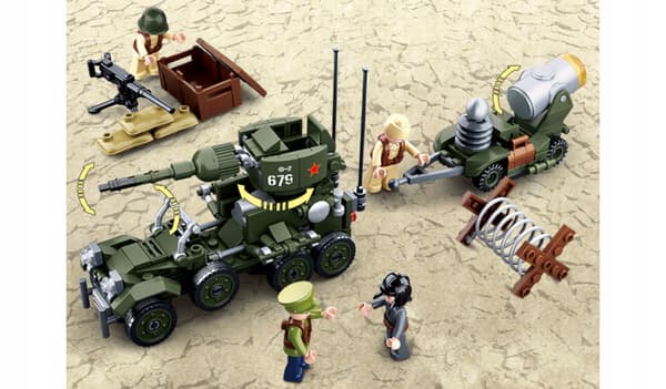 Jeep Self-Propelled Gun Tank Building Blocks – 1 pack x 4 sets + Army Figures + LEGO Weapons