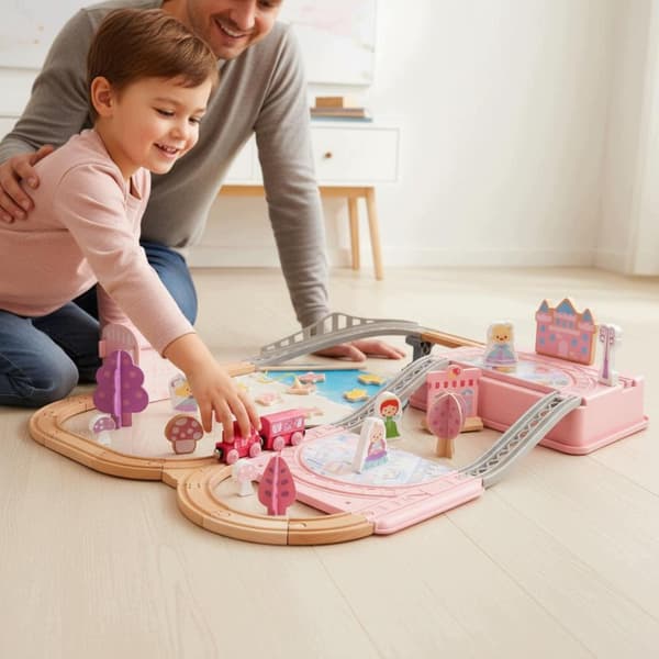Princess Train Playset: Elevated Bridge – Wooden Train Track Set – Ingenious