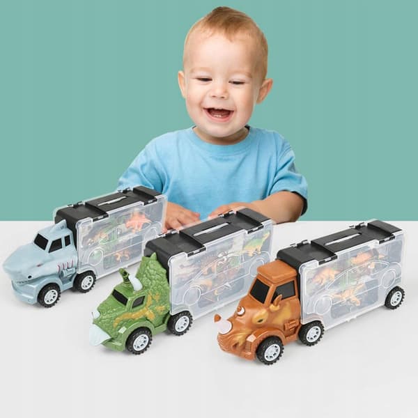 Transport lorry with 4 mini plastic animals – Pull-Back toy set: long-nosed rhino