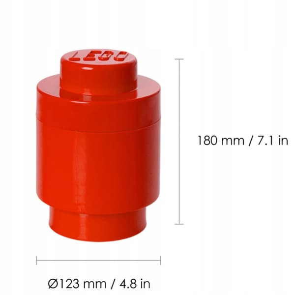 LEGO Round Plastic Container – LEGO Brick Shape, Red, 12 x 18 cm