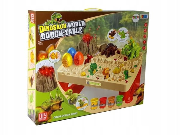 Ciastolina Dinosaurs Egg Mould Table with Volcano and Glowing Lava, 4 Colours