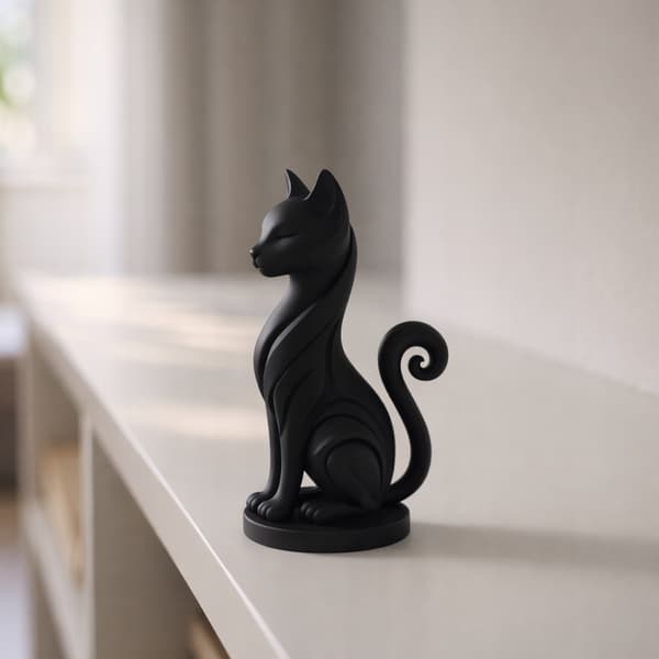 DECORATIVE FIGURINE: SITTING CAT ON A BASE – MANY COLOURS